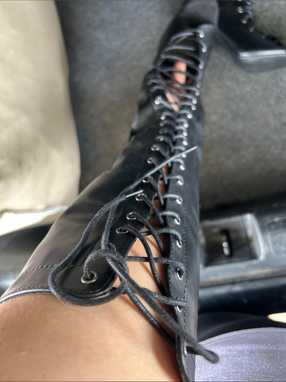 Women's Black Lace-Up Knee-High Heeled Boots - Picture 4 of 6